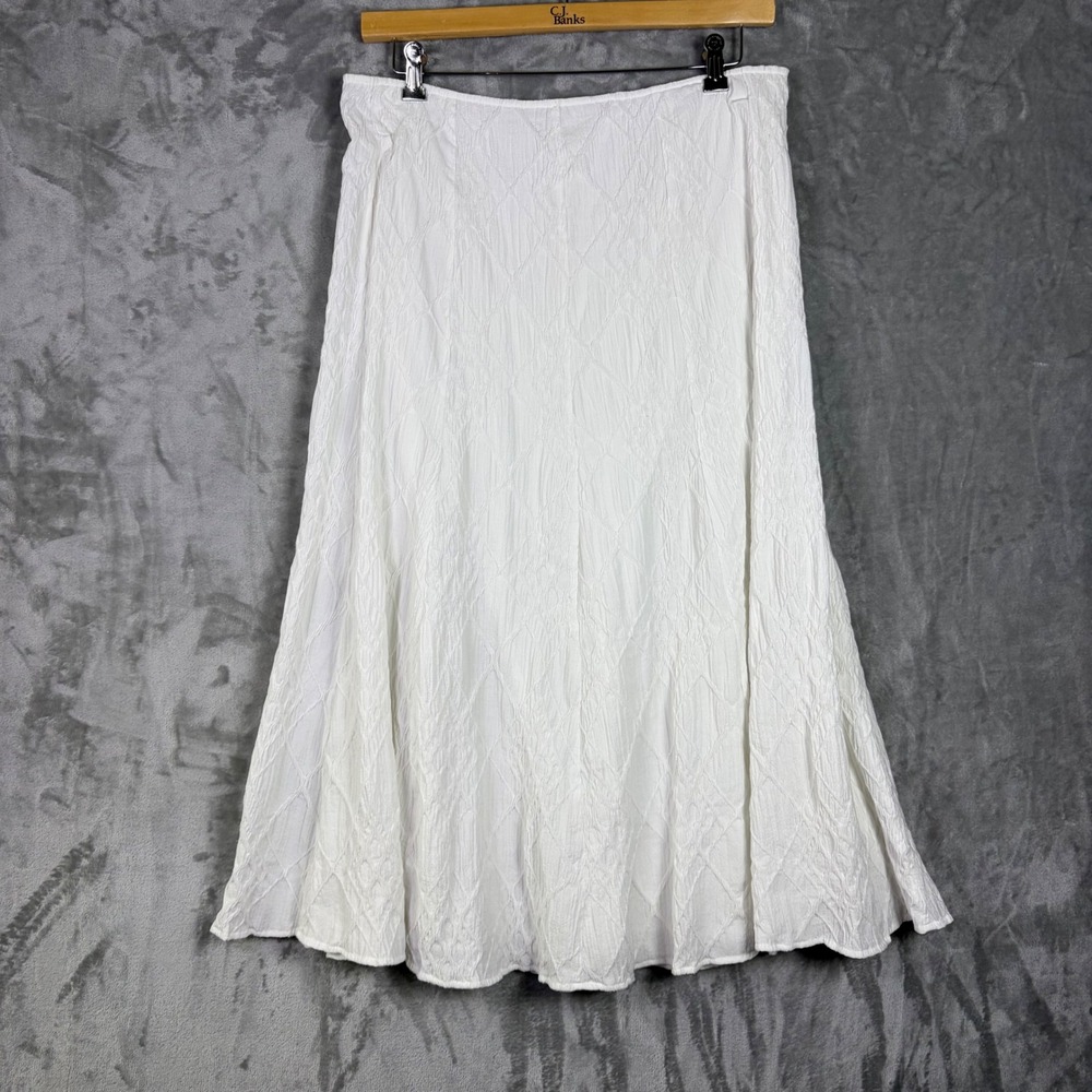Tribal Women White Textured Midi Skirt A-line Stretch Lined Size 12 Coastal Boho